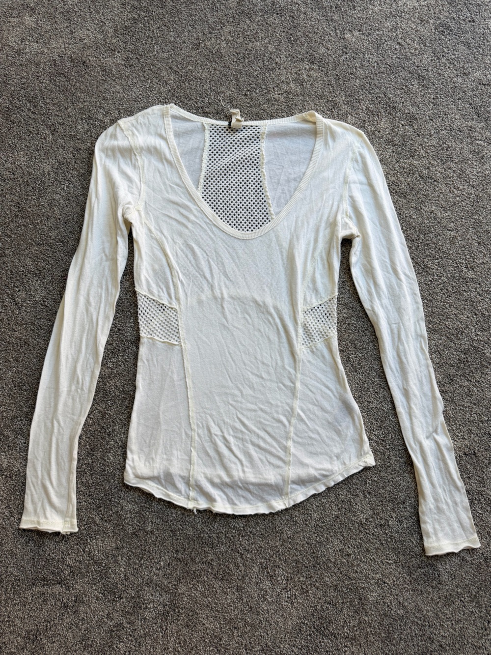 We The Free Vintage Y2K Cream Long Sleeve Mesh Scoop Neck Long Sleeve Top Size S